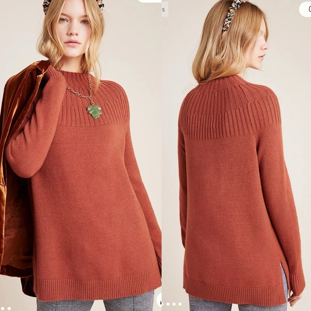 Anthropologie Welford‎ Tunic Sweater Cedar Brown size XS